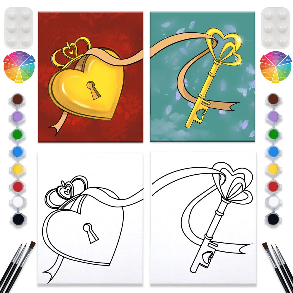 2 Pack Paint and Sip Canvas Painting Kit Pre Drawn Canvas for Painting for Adult