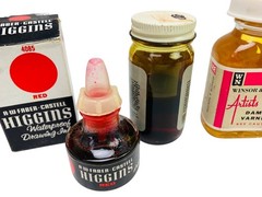 Vintage Lot Various Crafting Supplies Drawing Ink Damar Varnish Sanding Sealer