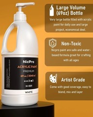 Huge 69oz Bulk Acrylic Paint – 6 Basic Colors, Fade Resistant, Kid & Adult Safe