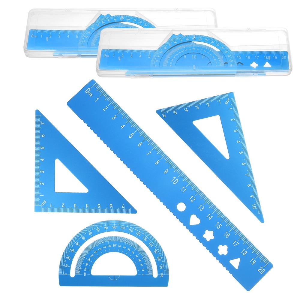 8 Pcs Geometry Drafting Tool, Math Tool Includes 20cm l Ruler, Sky Blue
