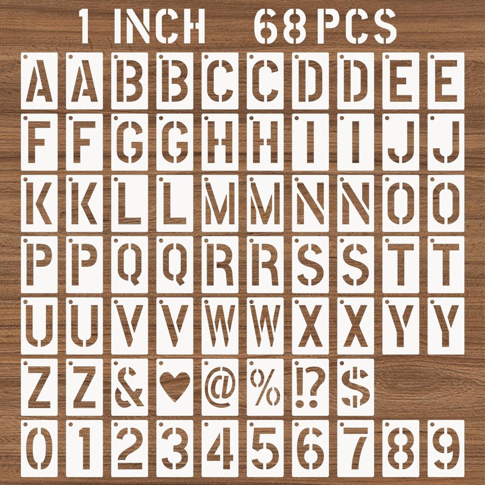 1 Inch Letter and Number Stencils, 68 Pcs Reusable Plastic Alphabet Spray Pai…