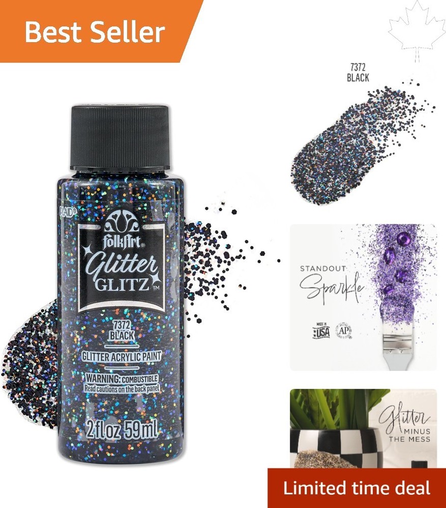 2 fl Oz Black Glitter Glitz Acrylic Craft Paint – High Coverage for DIY Designs