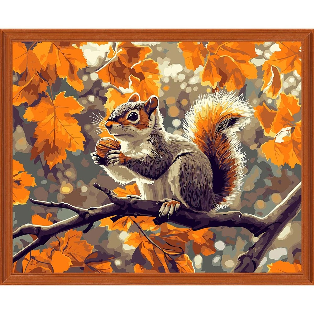Figured Art Fall Squirrel Kit & Frame Paint by Number Kit
