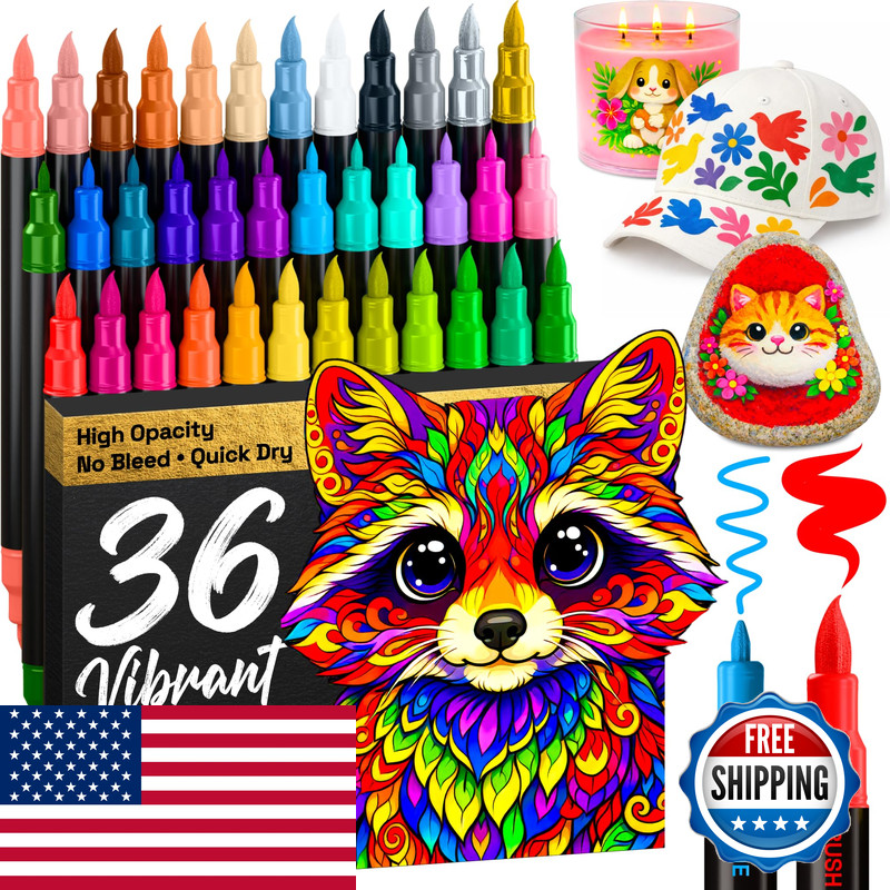 Artistro 36 Acrylic Paint Markers – Paint Pens For Drawing Brush Fine Tips –
