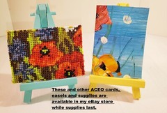 NAVY BLUE Hand Painted Wood Mini Easel 5″ Tall for ATC ACEO Cards, BUY 1 OR MORE