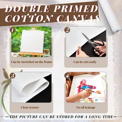 Kinlop 48 Inch x 20 Feet Double Primed Cotton Canvas 48 X 20 Feet, White