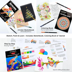127 Drawing Set Sketching Kit, Pro Art Supplies with 3-Color Sketchbook & Colori