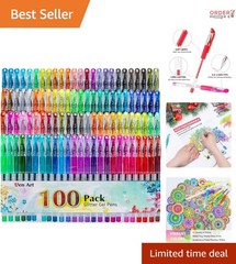 Glitter Gel Pens Set 100 Colors Neon Non-Toxic Fine Tip for Art Journaling Cr…