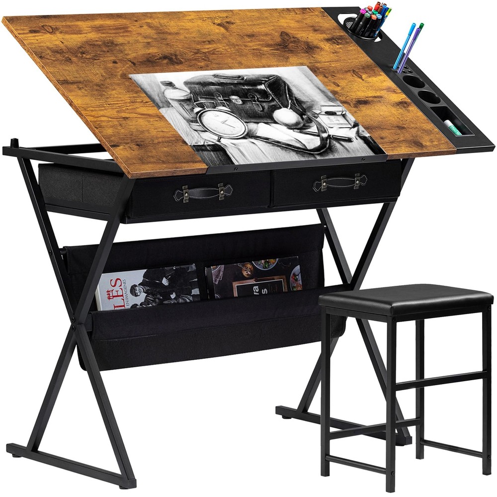 VECELO Drafting Table Art Desk Art Table Adjustable Drawing Table Tilted Tabl…