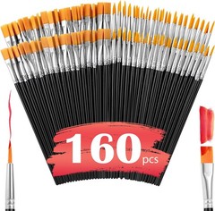 160 PCS Small Paint Brushes Bulk Black Nylon Hair Flat Tip Round Kids Set