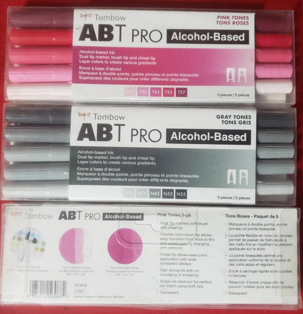 NEW Tombow ABT Pro Dual Tip Marker, Grey, and 2 Pink Tones FREE SHIPPING