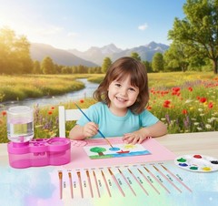 Silicone Painting Mat Set 23.6×15.75 Inch Brush Cleaner 10 Brushes Pink DIY