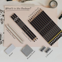 ARTISANAL STUDIO Pro Drawing & Sketching Kit 12B4H Graphite, Charcoal, Tools