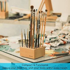 2Pcs Beechwood Pencil and Brush Holders: 36 Holes Paint Brush Storage 2-PACK