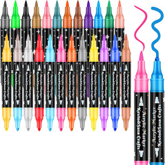 24 Colors Dual Tip Acrylic Paint Marker Pens Set, Multifunctional Acrylic Tips w
