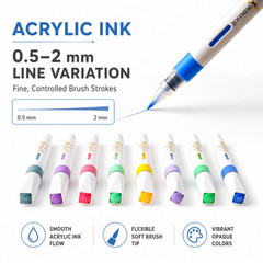 Acrylic Paint Markers Pens Japanese Soft Tip 0.5-2mm Brush Pen Sketch Outline 6p