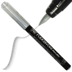 Japanese ZIG Fudebiyori Metallic Silver Kuretake Fude Brush Pen, Made in Japan