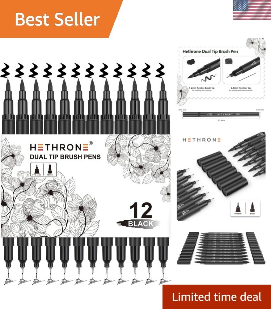 Black Markers for Drawing – Brush Pens with Felt Tips for Artists – Calligrap…