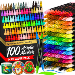 ARTISTRO 100 Dual Tip Acrylic Paint Markers, Paint Pens, Drawing Markers for Tex