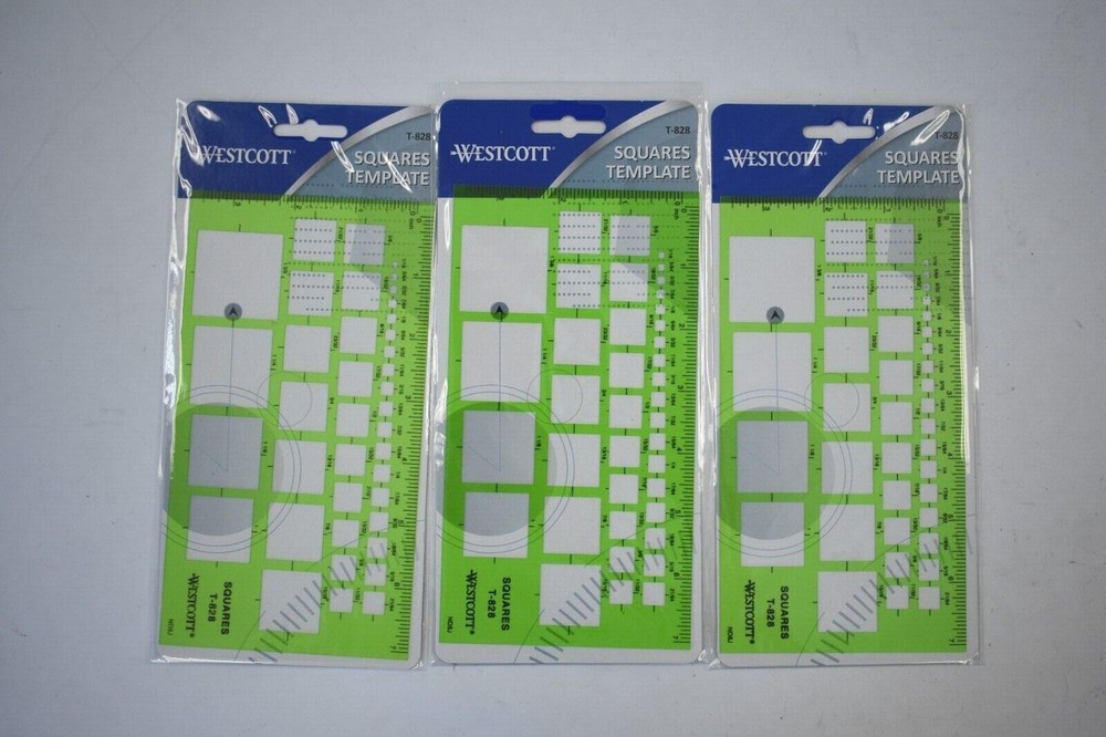Lot Of 3 Westcott C-Thru Squares Geometric Template 4″x7-1/4″ T-828 39 Openings