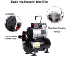 Upgraded Airbrush Single-Piston Oil-free Mini Compressor ABPST08 with Cooling