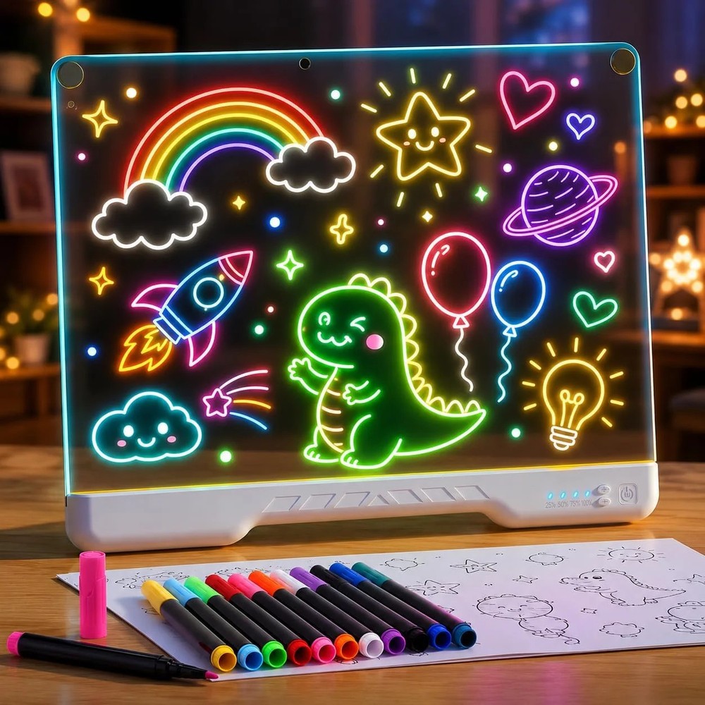 LED Light Board Drawing Pad for Kids, Rechargeable Glow Art Tablet with 12 Color