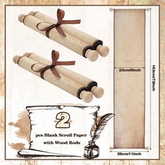 2 Pack Blank Paper Scrolls 9 x 72 Inches Wood Rod Writing Drawing Calligraphy