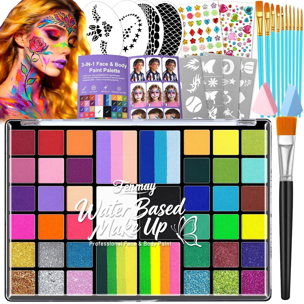 Fenmay Face Painting Kit for Kids – 42 Colors, Non-Toxic and L, 42 colors