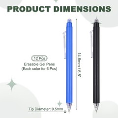 12Pcs 0.5mm Fine Point Retractable Erasable Gel Pens, Blue/Black