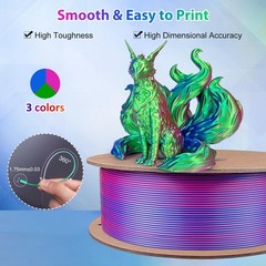 3Dgenius Silk Triple Color PLA 250g, Tri Colors(rose Red+dark Blue+green)