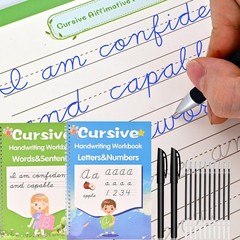 2 Pack Grooved Cursive Handwriting Workbook,Reusable Magic Practice Copybook,…