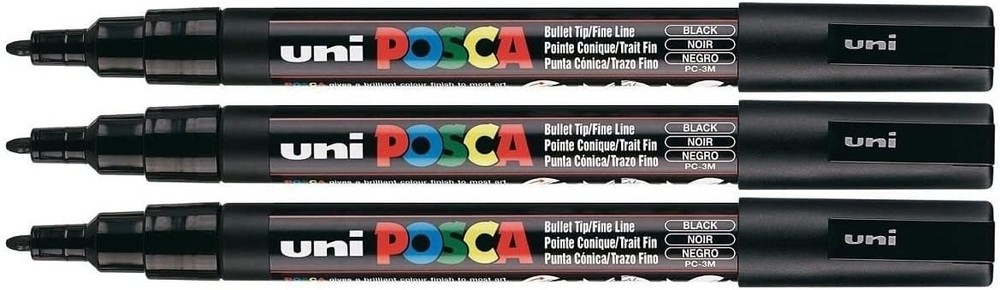 Uni Posca Paint Marker PC-3M Black, 3 Pens 1 Count (Pack of 3), black