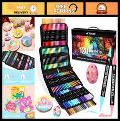 120 Colors Acrylic Paint Markers Set – Dual Tip Fine & Brush Pens for Art, DIY C