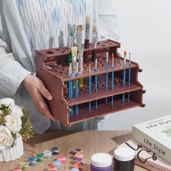 PH PandaHall 3-Tiers Wooden Paint Brush Holder Paintbrush Organizer Rack Wood
