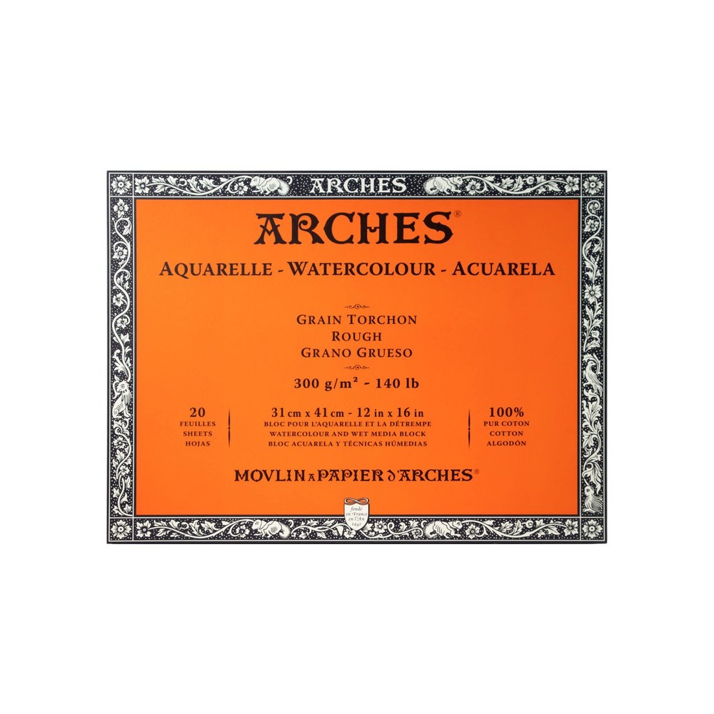 Arches Natural White 12X16 Watercolor Paper Block 100 Cotton Rough 13 Sizes