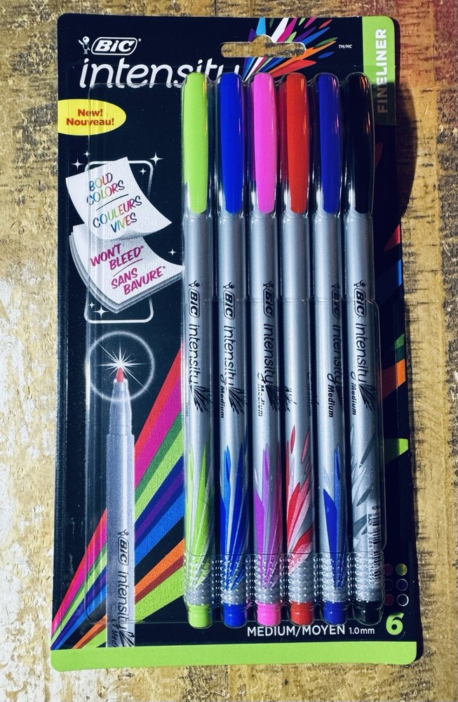 BIC Intensity Fineliner Marker Pens Medium 1.0mm, 6 Pack NEW