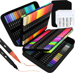 Art Supplier Dual Brush Markers Pens, 110 Artist Coloring Marker Set, Fineliner