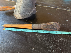 2 Vintage Antique Paint Brushes Wood Handle Horse Hair Art Round Rectangle