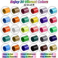 Heat Transfer Vinyl Rolls 30 Pack 90 FT HVT MC Bundle Bulk Iron Cricut T-Shirt