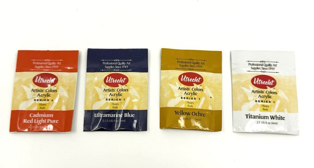 4x Utrecht Artist Oil Paint Sample .13 Oz Tita White Ultram Blue Yellow Cad Red