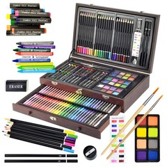 Sunnyglade 145 PC Deluxe Art Set | Wooden Box w/ Crayons & Pastels