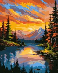 Landscape Paint by Numbers Kit for Adults-Mountain Adult Paint by Number Kits on