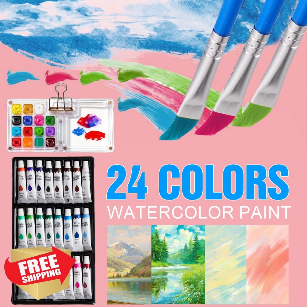 Watercolor Workbook 24 Colors Paint Set Brush Beginner Flower Art