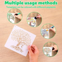 Tree of Life Stencils, 16 PCS 6×6 Inch Plant Reusable Plastic Paint Templates…