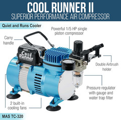 Cool Runner II Airbrush Kit with Dual Fan Air Compressor, 3 Airbrushes, Cleaning