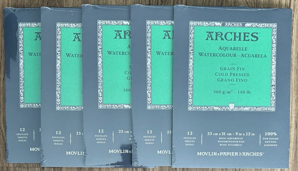 Arches 9×12 Watercolour 5pk Paper Pads NEW Paint Sketch 60 Sheets Ink Gouache