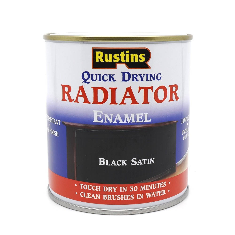 Rustins Quick Drying Radiator Enamel Satin, 250ml, Black