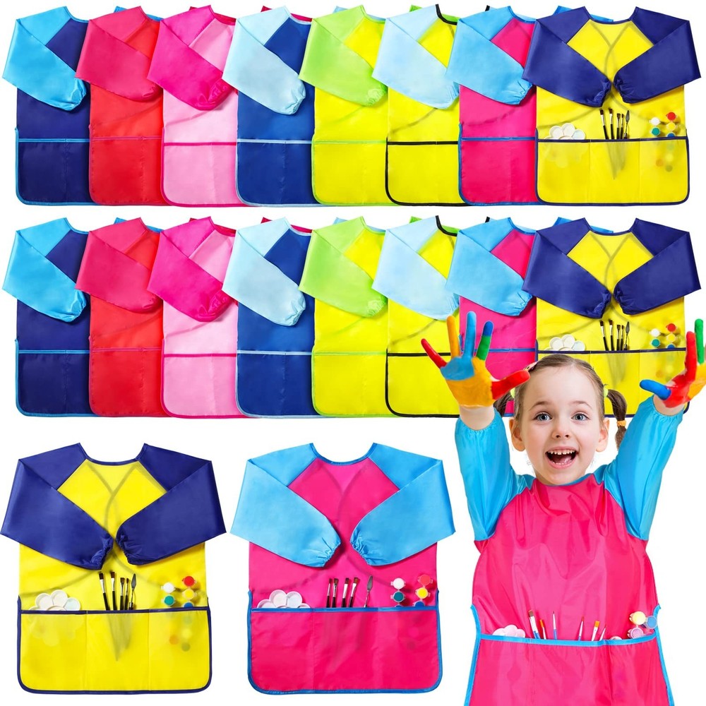 Janmercy 18 Pack Kids Art Smock Waterproof Painting Apron Toddlers Smock with…