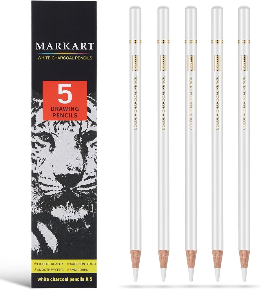 Professional White Charcoal Pencils Set 5 Pieces White Sketch Pencils White C…