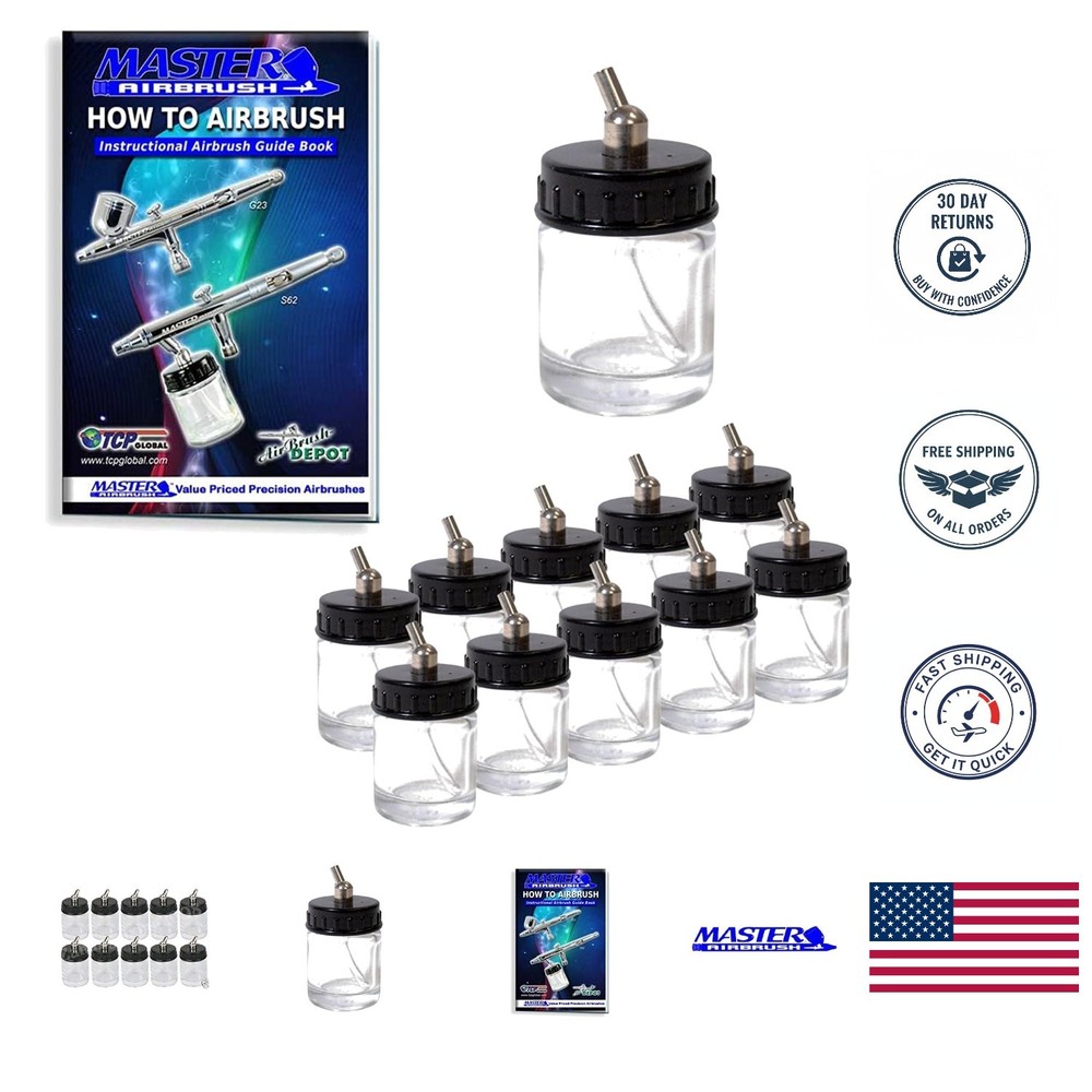 Essential 3/4 Ounce Glass Jar Set with 30° Adaptor for Dual-Action Airbrushes